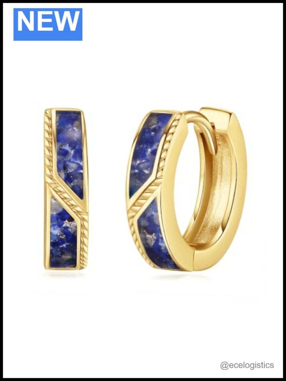 14k Gold Plated Lapis Lazuli Hoop Earrings Hinged Hoop Huggie